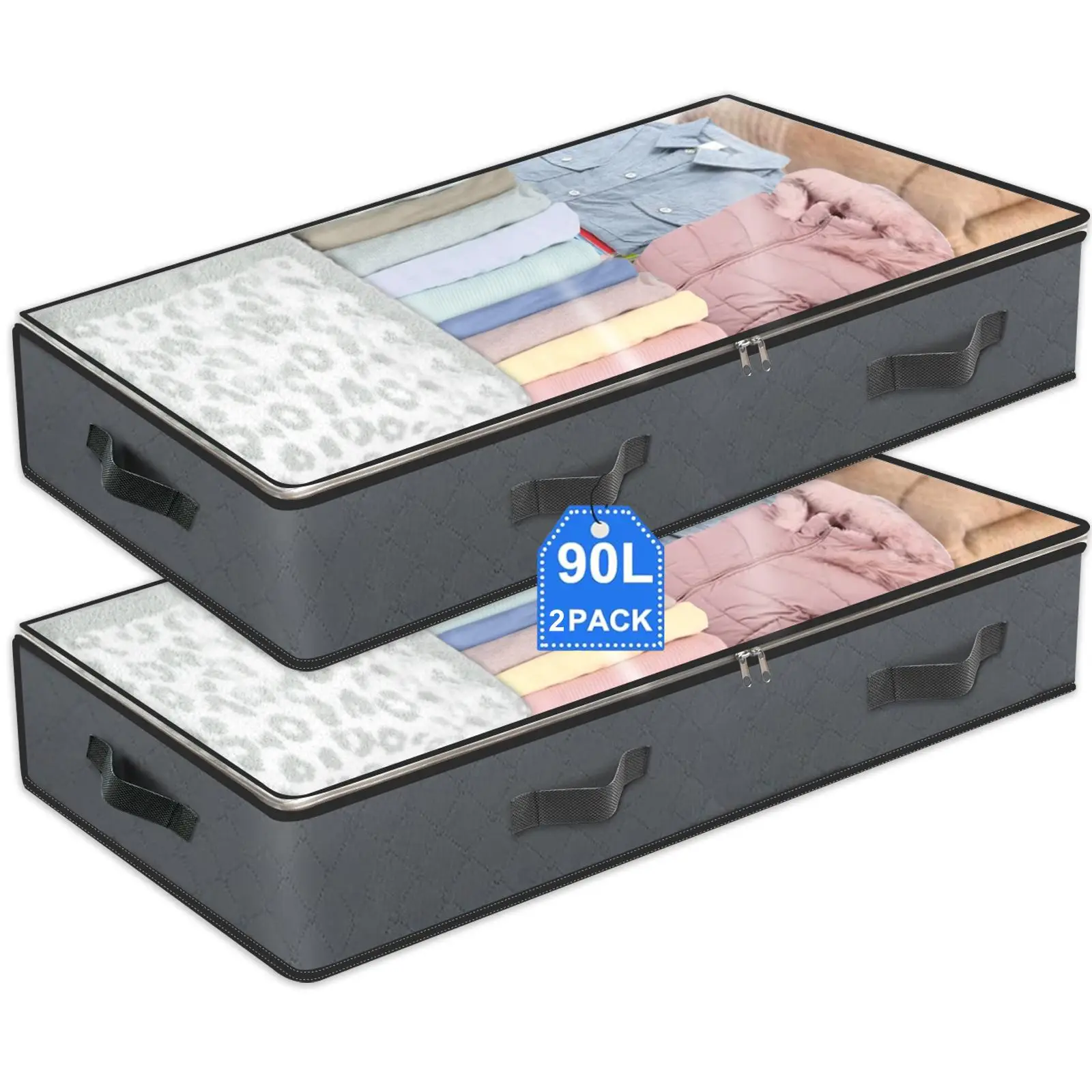 Large Capacity Under Bed Storage Bag, 2/4/6 Counts Foldable Bedding Storage Organizer, Storage Bag for Blanket, Towel, Comforter, Sweater