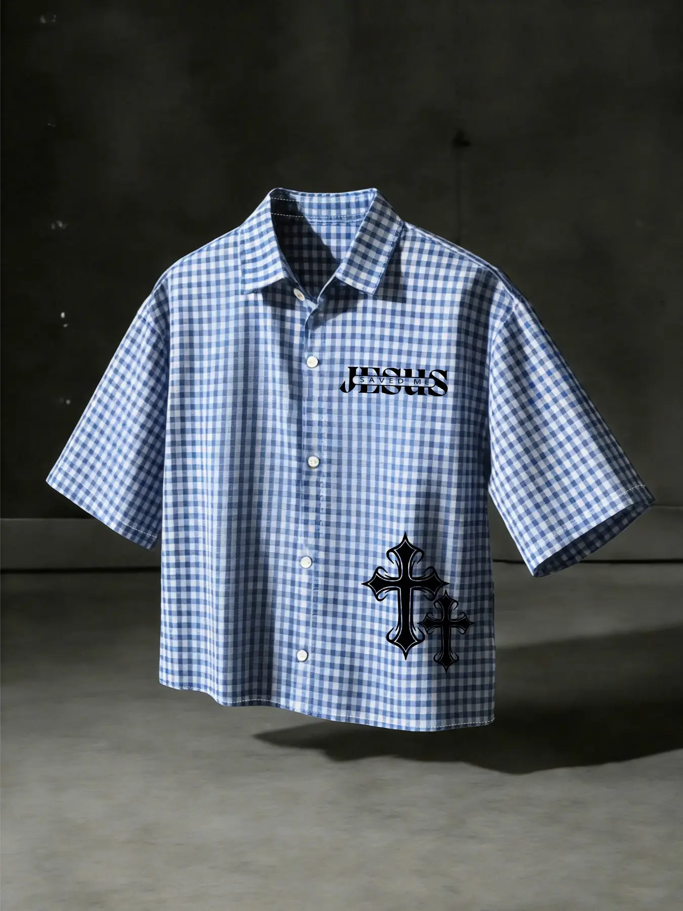 Men's Short Gingham Print Checkered Sleeveless Fitted Shirt, Fashion Casual Top for Daily Wear, Cross Letter Print, Trendy Design with Comfort, Casual Outings Shirt