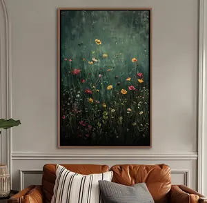 [Unframe Poster] Wildflower Field Framed Wall Art, Vintage Botanical Landscape Sign, Floral Decor, Modern Farmhouse Canvas Art, Field Of Flowers Canvas Print