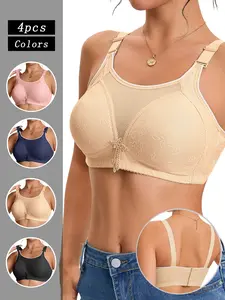 4 Piece Set Lace Backless Bralette, Thin Gathered Anti-Sagging Cups, No Magnetic Steel Free, Elegant Wireless Underwear for Women