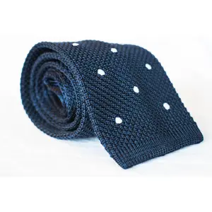 Navy & White Dot Knit Tie