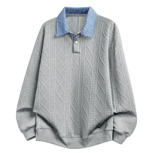 Spring And Autumn New Men's Loose Fit Plaid Printed Lapel Sweater Casual Stretch Top For Men Daily Wear Long Sleeve Pullover Polo Shirt