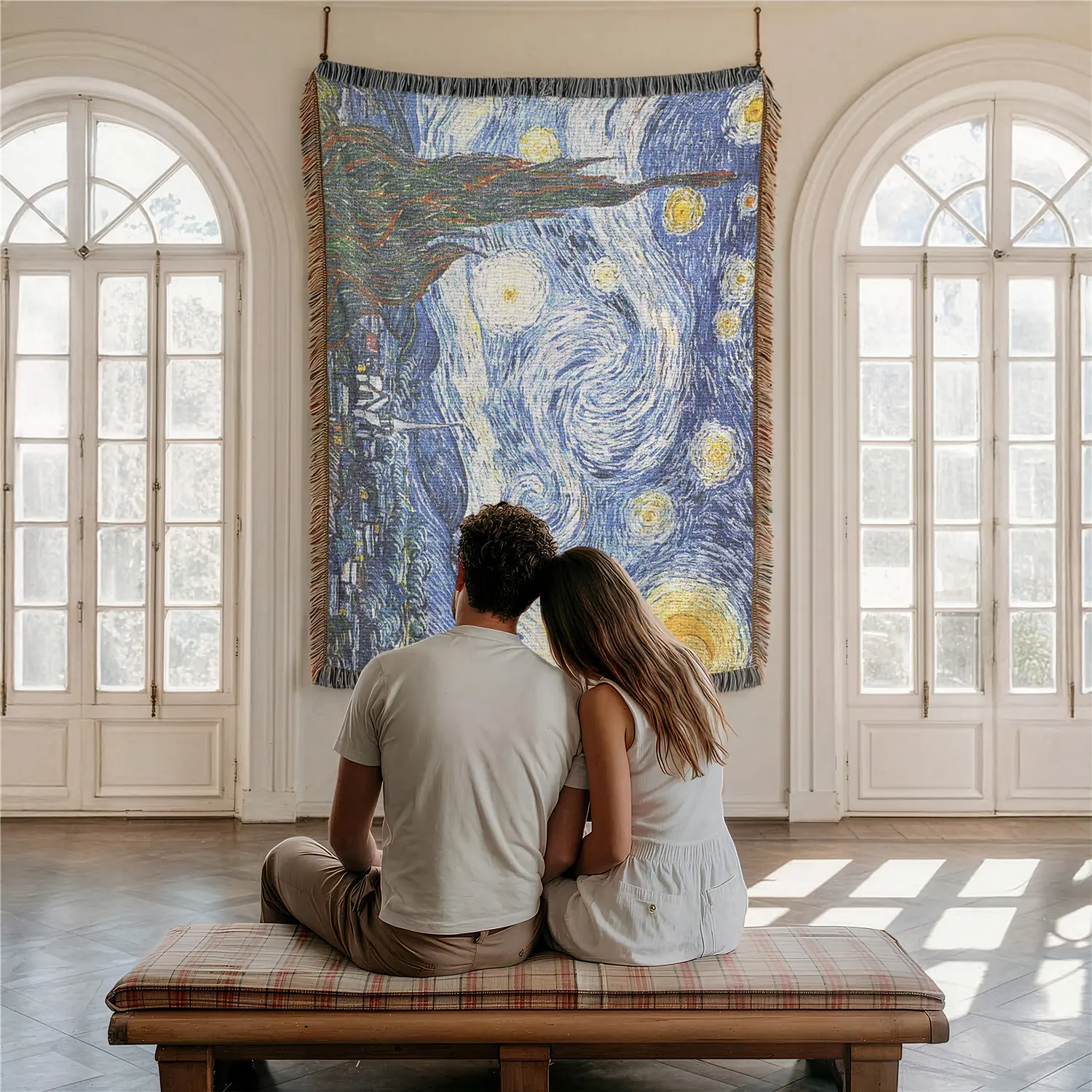 Starry Sky Pattern Home Decor Yarn Woven Wall Art Tapestry for Bedroom Dorm Living Room- with Fringe Tassels Not Printed - Multipurpose Design Soft Boho H Chair Couch Bed Cover Throw Towel Slipcover Travel Garden Outdoor Camping Picnic Beach