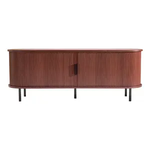 VEVOR TV Stand, Boho Entertainment Center for TVs up to 58 in, 350 lbs Load, TV Media Console Table with Adjustable Storage Shelves & Rolling Door, Television Stand for Living Room, Bedroom, Brown