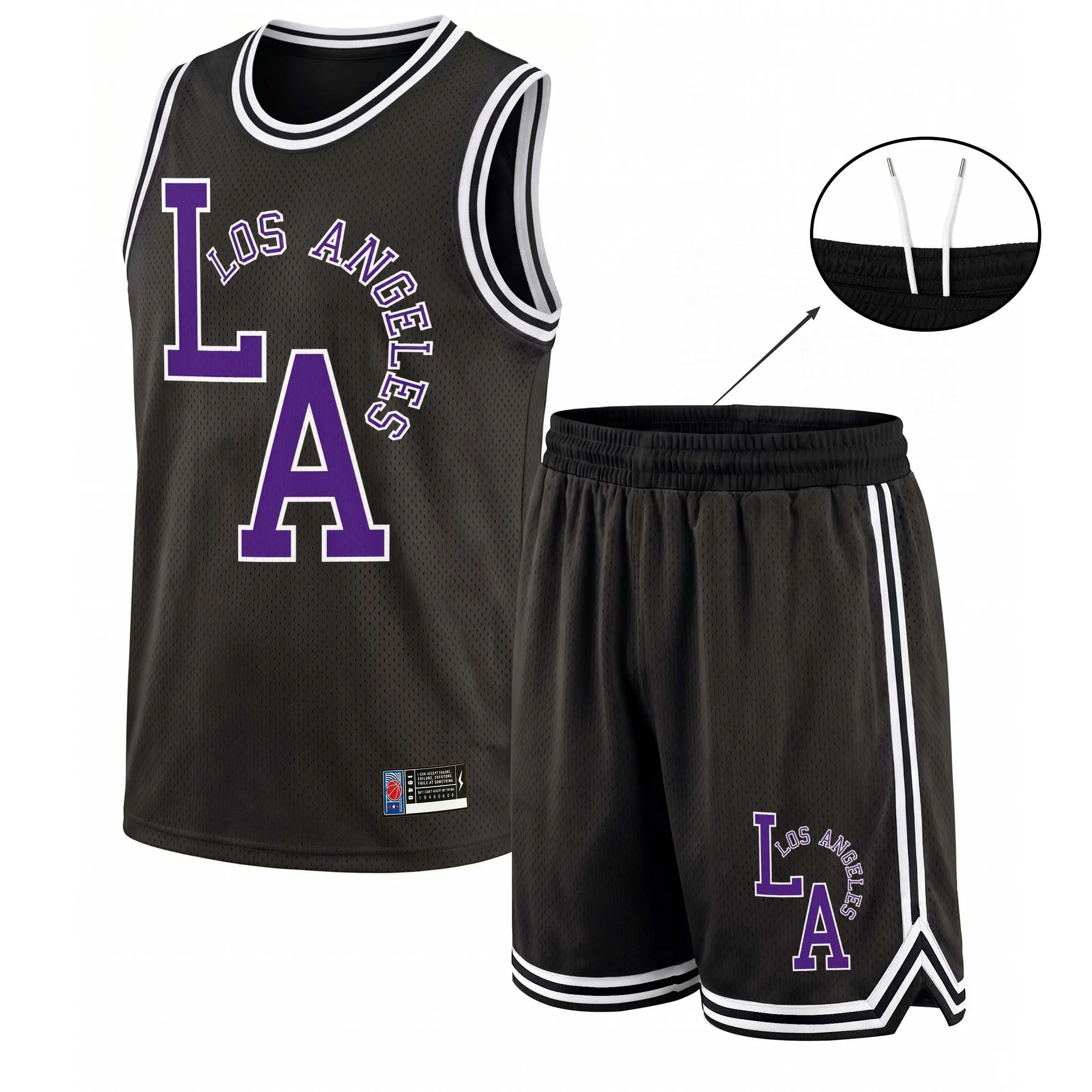 Men’s Sport La Los Angeles Mesh Basketball Jersey Set, Sleeveless Tank Top and Shorts 2 Piece Outfit, Lightweight Breathable Athletic Sportswear, Casual Summer Training Uniform for Gym, Streetwear, Running, Beach and Daily Wear