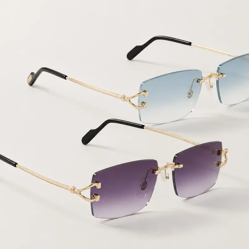 2pcs Designer Rimless Rectangular Frameless Fashion Sunglasses, Luxury