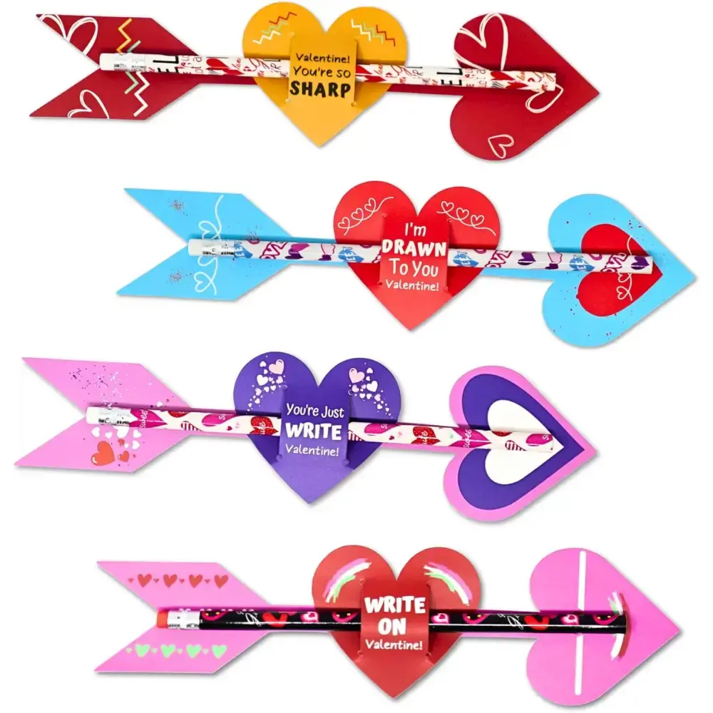 4E's Novelty 36-Pack Valentine Pencil Set – Pencils, Cards & Erasers for Classroom Gifts