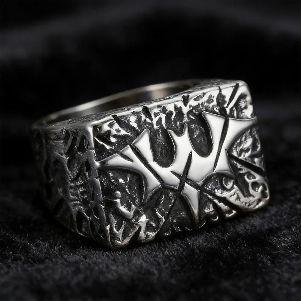 Men's Gothic 3D Bat Motif Biker Ring - Distressed Finish Zinc Alloy, Rectangular Band, Vintage Punk Edgy Casual Jewelry, Unique Statement Accessory, Ideal Gift for Him (Father's Day, Birthday)