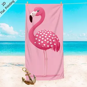 2D Flat Printing One Valentine'S Day Flamingo Design Beach Towel, Soft And Quick-Drying Beach Blanket, Highly Absorbent Large Travel Towel for Pool, Gym, And Yoga, Lightweight And Portable Bath Towel