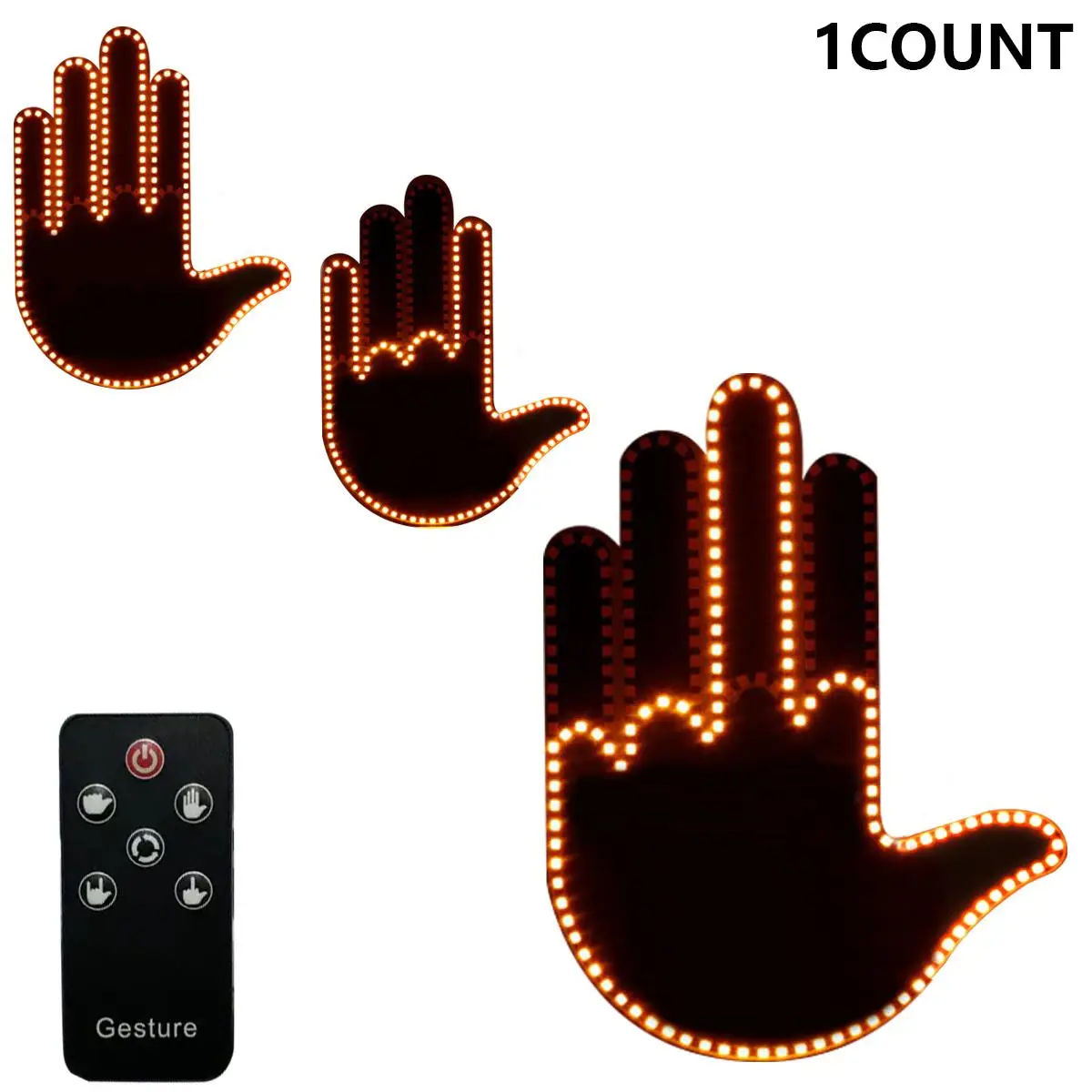 Finger Light with Remote, 1/2/3 Counts Car Hand Sign, Mirror LED Warning Light, Multifunctional Warning Light for Car Window, Car Accessories, Visibil