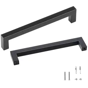 30 Pack Cabinet Pulls, 5.03-Inch Center-To-Center, Slim Square Stainless Steel Kitchen Cabinet Drawer Handles, Matte Black Finish, Modern Cupboard Door Hardware For Kitchen, Bathroom, Bar, And Home Renovation