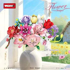 Butterfly orchid, pansy, camellia, peony, lotus, tulip, rose, carnation, violet, lily, mini bouquet building blocks, STEM educational toys, DIY home decoration ornaments