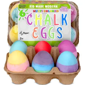 3-Layer Egg Sidewalk Chalk Set for Kids - 6 Pieces Multicolor Washable Egg-Shaped Chalks for Outdoor Play, Chalkboard Art & Easter Fun, Ages 3+ & Beyond