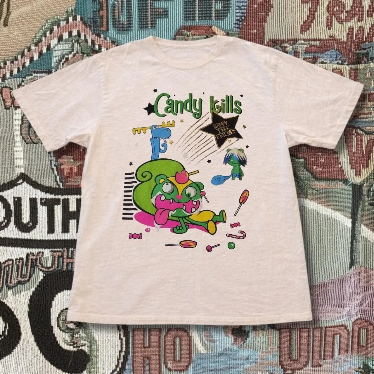 Candy Kills Happy Birthday Graphic T-Shirt – Vintage Cute Graphic Top