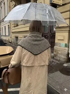 Large Striped Triangle Shape Knitted Shawl for Women, Lightweight Fabric Airy Oversized Shoulder Scarf, Minimalist Design French Style Wrap, No Tassel Versatile Travel Blanket Scarf for Airplane & Office