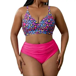 2026 New Style Swimsuit - Large Size High-Waisted Curved Bikini Set | Colorful Leopard Print Ruffled Two-Piece Swimsuit | Abdominal Fat Control Swimsuit，swimsuits 2 piece， plus size swimsuits， bathing suits for the summer，swim sets for women