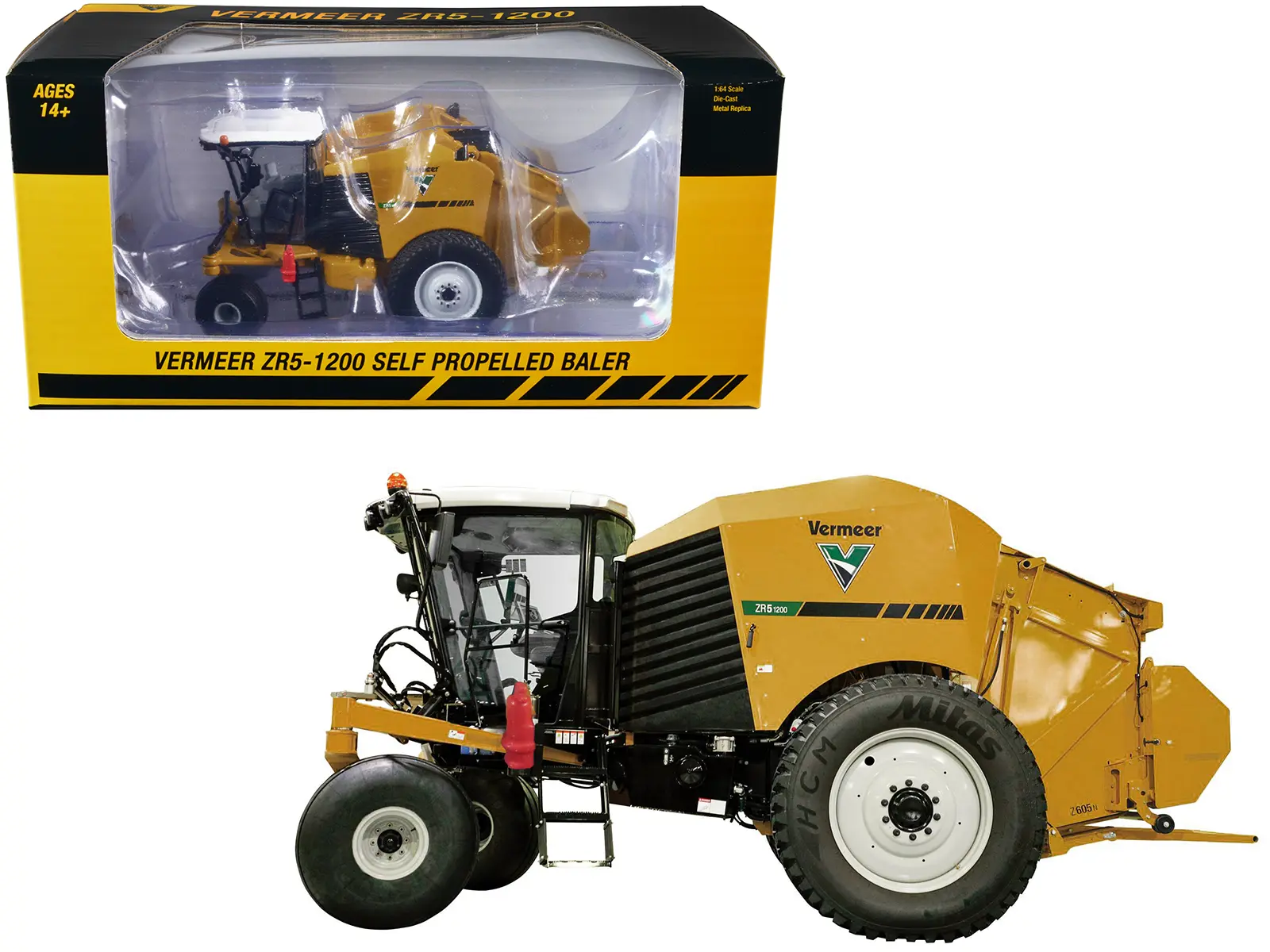 Vermeer ZR5-1200 Self Propelled Baler Yellow with Bale 1/64 Diecast Model by SpecCast