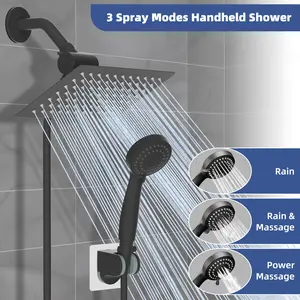 10 Inch Metal Shower Head with Handheld Spray Combo- Rain Shower Head with 3 Modes Handheld Spray- Anti-Clog Nozzles