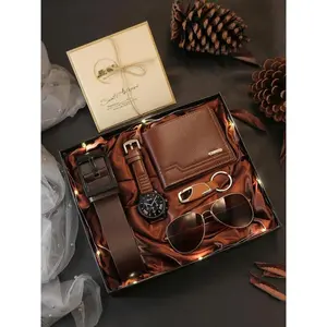 Men's Business Fashion Watch & Wallet & Sunglasses & Keychain & Cufflinks & Tie Clip Set, Casual Trendy Watch Set, with Box, Birthday Gift for Men, Accessories Set