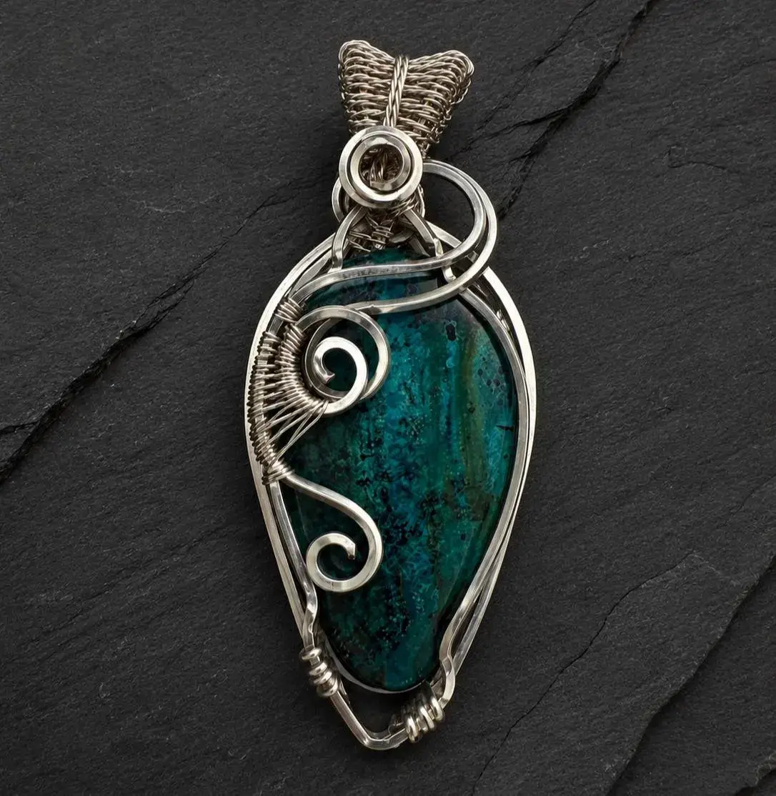 Amazonite Teardrop Silver Pendant Necklace • Kingfisher • Wire Wrapped Jewelry • Teal Aqua Blue • Water Signs  • Gift for Her • Gift for Him