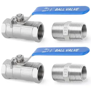 TAISHER FNPT Ball Valve Kit, 304 Stainless Steel with Blue Handles & Nipple