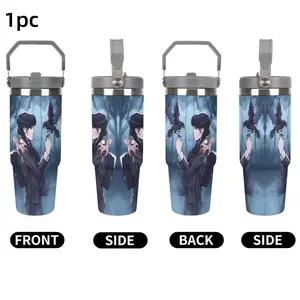 1pc Wednesday Addams Family Themed Portable stainless steel travel cup,Multiple patterns available,30oz Insulation Water Bottle -Ideal for Hot & Cold Drinks,Outdoor camping Perfect Home– Perfect Birthday/Christmas Gift for Gothic Girls & Netflix Fans