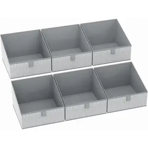Closet Storage Bins 6 Pack - Fabric Trapezoid Closet Organizer Bin, Foldable Storage Baskets for Shelves, Closet Shelf Organizer, Clothing Storage Box for Toys, Books, Towel, Clothes, Gray