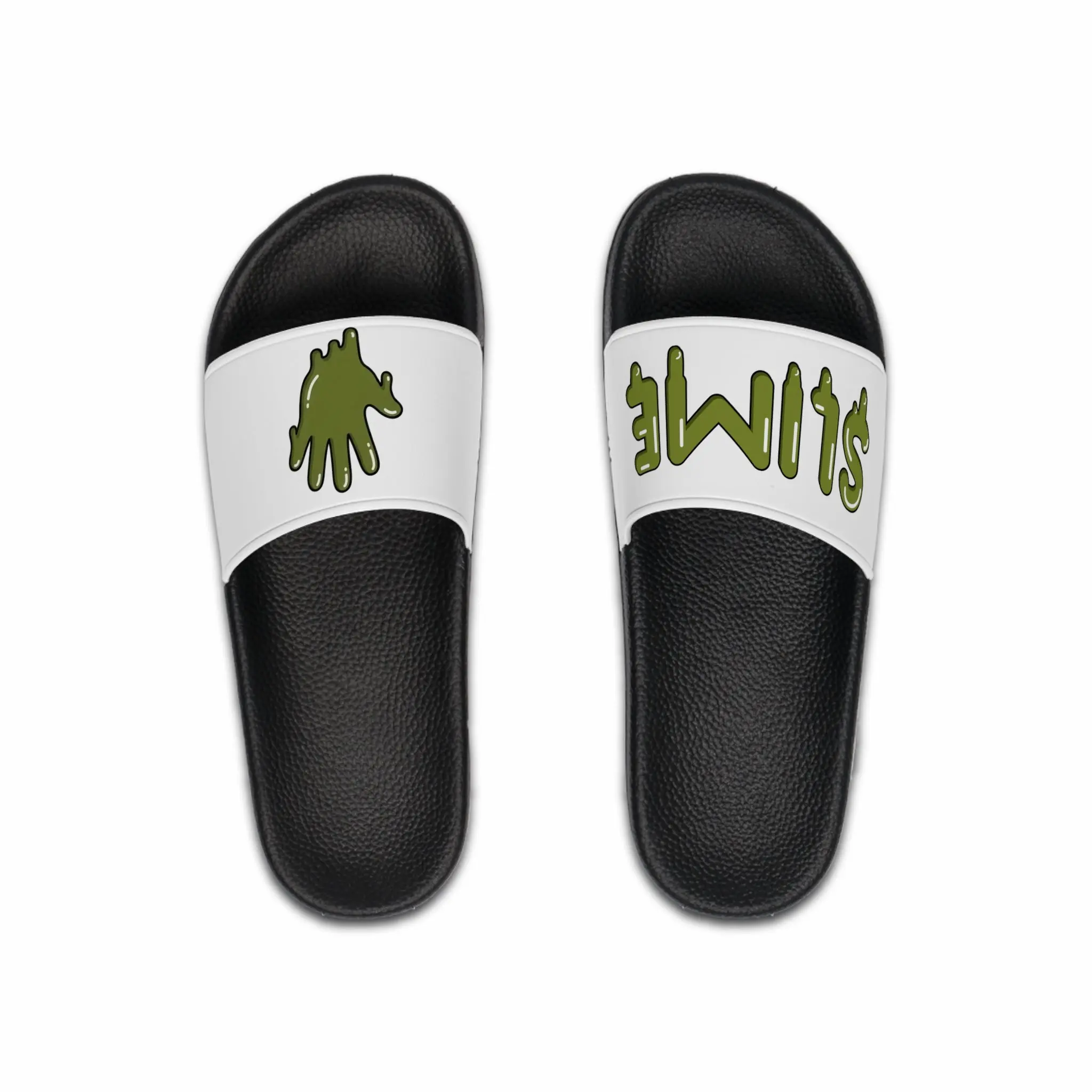 The Slime Shop Slides — Black / Olive Slime In 5