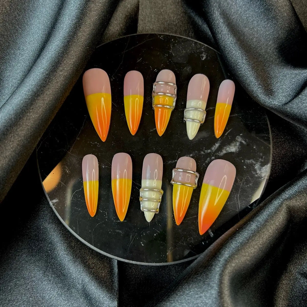 Tangerine Ombré Press on nails The Nail Lab | Long nails | Black nails | Chrome nails | Stiletto nails | Cool nails | High quality | 10pcs | Rhinestones | Glossy | 3D Arcylic