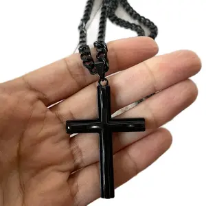 Thick Chain Black Cross Necklace for Men