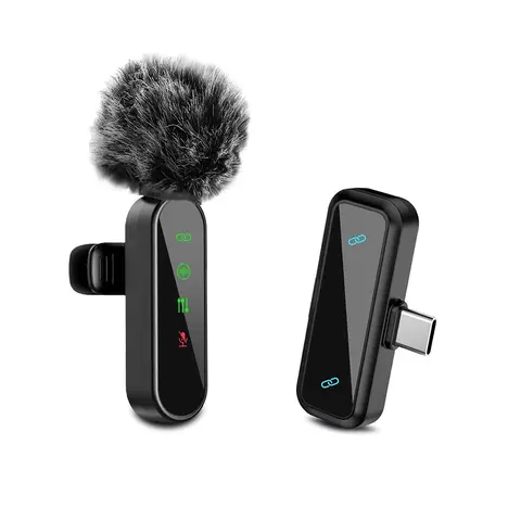 Wireless Lavalier Microphone for iPhone and Android, Wireless Mics, Mini Microphone with Status Display, Portable Rechargeable Lapel Mic with Crystal-Clear Sound for Recording, Live Streaming, Vlogs, Live Broadcasting Equipment