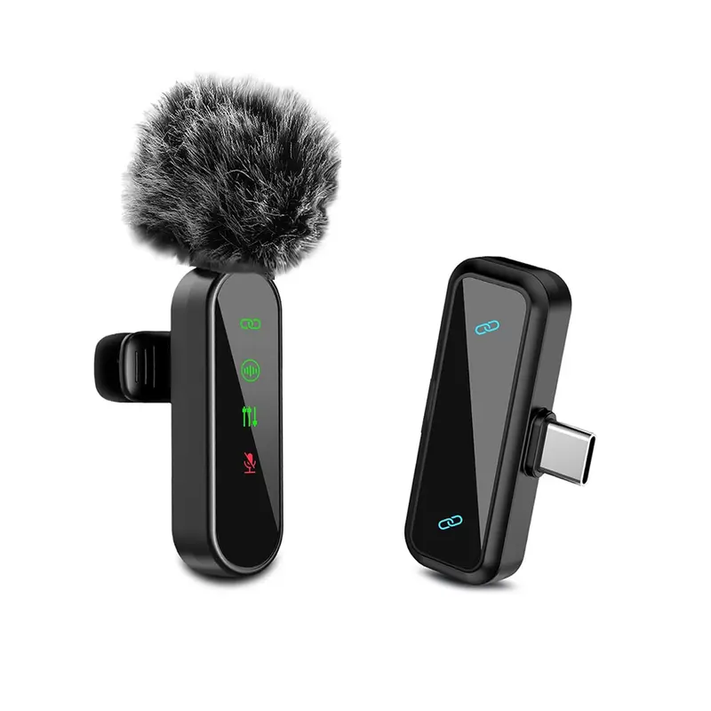 Wireless Lavalier Microphone for iPhone and Android, Wireless Mics, Mini Microphone with Status Display, Portable Rechargeable Lapel Mic with Crystal-Clear Sound for Recording, Live Streaming, Vlogs, Live Broadcasting Equipment