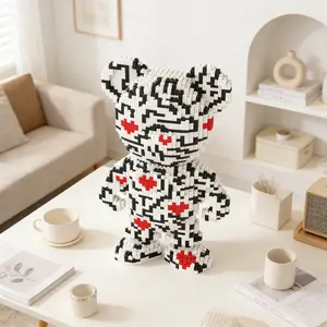 Zebra Stripe Heart Bear 3D Puzzle Building Blocks, Home Office Decor, Party Decoration, Ideal Gift for Thanksgiving Christmas Halloween Easter