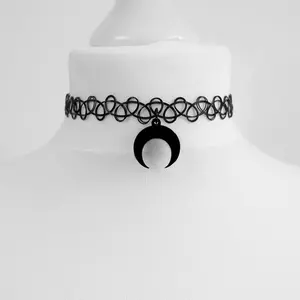 Goth Tattoo Inverted Crescent Stretchy Chain Choker Black Moon Witch Necklace Punk Gorgeous Jewelry Women Girlfriend Gift
