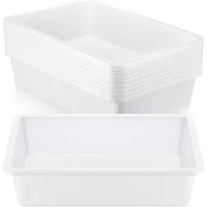 Hoteam 10 Pcs Flat Storage Organizer Tray Bin Letter Size Paper Tray for Classroom Plastic Stackable File Organizer for School Office Teacher Book Organization White 13.78 x 9.84 x 3.15 Inch