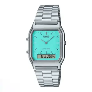 Casio Vintage Men's Watch AQ-230A-2A2MQY with Teal Green Dial and Digital Display Water Resistant Stainless Steel Band