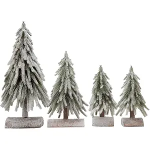4 count Mini Christmas Tree Small Separate  Snow Christmas Tree with Wooden Bases for Tabletop Winter Village Holiday Decorations