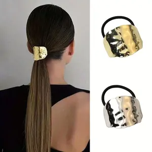 2pcs Ladies' Elegant and High-end Hair Loop, Wavy Cloud Metal Textured Concave Convex Lava Hair Loop, Low Ponytail Clip on the Back of the Head, Coiled Hair Alloy Headpiece, Simple and Non Damaging Hair Headband