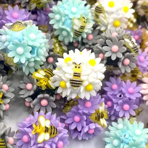 5pcs Even Busy Bees Stop and Smell The Roses Fancy Acrylic Beads | Bumblebee Crafting DIY Supplies