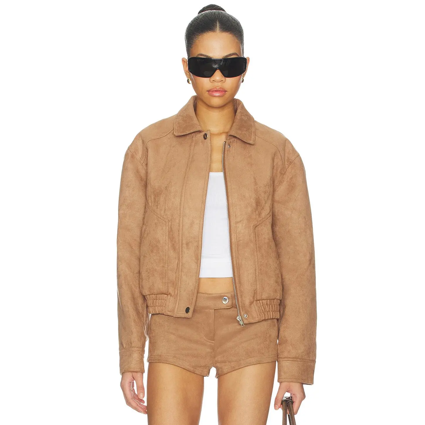 MORE TO COME Graysen Faux Suede Jacket in Tan