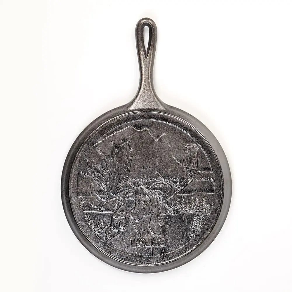Lodge 10.5 in. Round Griddle - Wildlife Series Bull Moose Cast Iron, Black