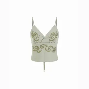 Cider Chiffon Floral Embroidery V-Neck Cami Top SummerWins Dealsforyou