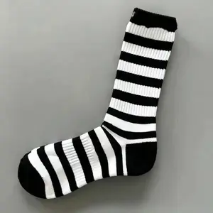 New pure cotton striped towel-soled sports socks, unisex mid-high socks