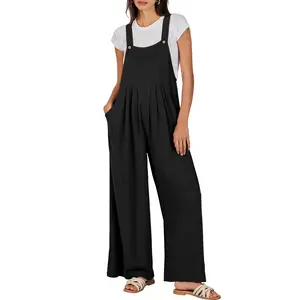 ANRABESS Women's Overalls Jumpsuit Casual Loose Sleeveless Adjustable Straps Bib Wide Leg Outfits with Pockets Basic Dungarees