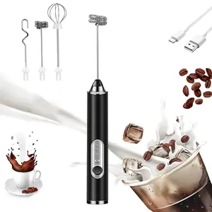 Café-Style Rechargeable Milk Frother Handheld | 3 Whisks 3 Speeds | Electric Foam Maker for Lattes Cappuccino Matcha Black