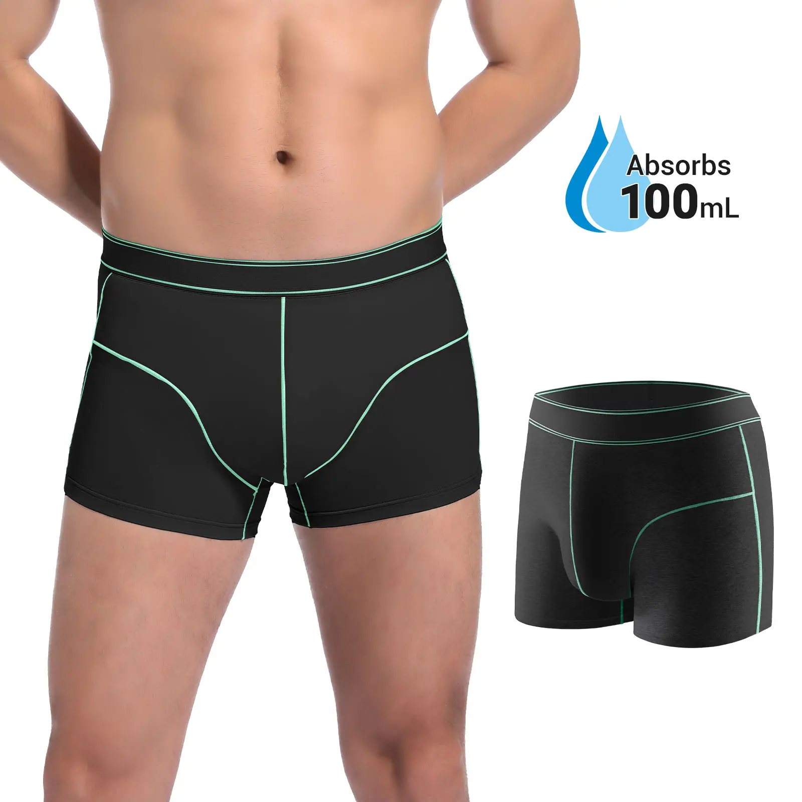 CARER Men's Sporty Incontinence Underwear in Herringbone Cotton Fabric, High-Waist with 100ml Leak Protection, Washable & Anti-Odour for Work, Waterproof
