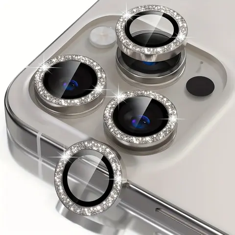 Bling Aluminum Diamond Tempered Glass Camera Cover for iPhone 17/16 Pro Max/16 Plus/16E/15/14/13, Protective Smartphone Handheld Device Accessory, Scratchproof, Wear-Resistant, Stylish, No Night Photography Interference