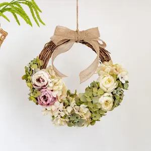 Trendy Artificial Flowers, Realistic Hydrangea Wreath Decor, Event Venue Decoration, Home Wedding Party Door Hanging Ornament