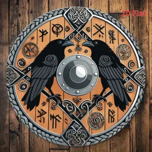1 Piece - Viking Shield Wall Art - 20.32cm Round Aluminum Metal Sign, with Black Raven and Celtic Knot, Vintage Decoration, Suitable for Home, Bar, Garden or Outdoor Space, Outdoor Wall Art, Celtic Knot Design, Detailed Carving, Compact Size