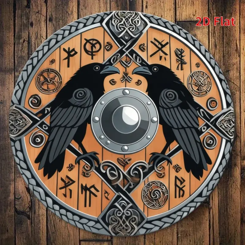 1 Piece - Viking Shield Wall Art - 20.32cm Round Aluminum Metal Sign with Black Raven and Celtic Knot, Vintage Decoration, Suitable for Home, Bar, Garden or Outdoor Space, Outdoor Wall Art| Celtic Knot Design| Detailed Carving, Viking Decoration